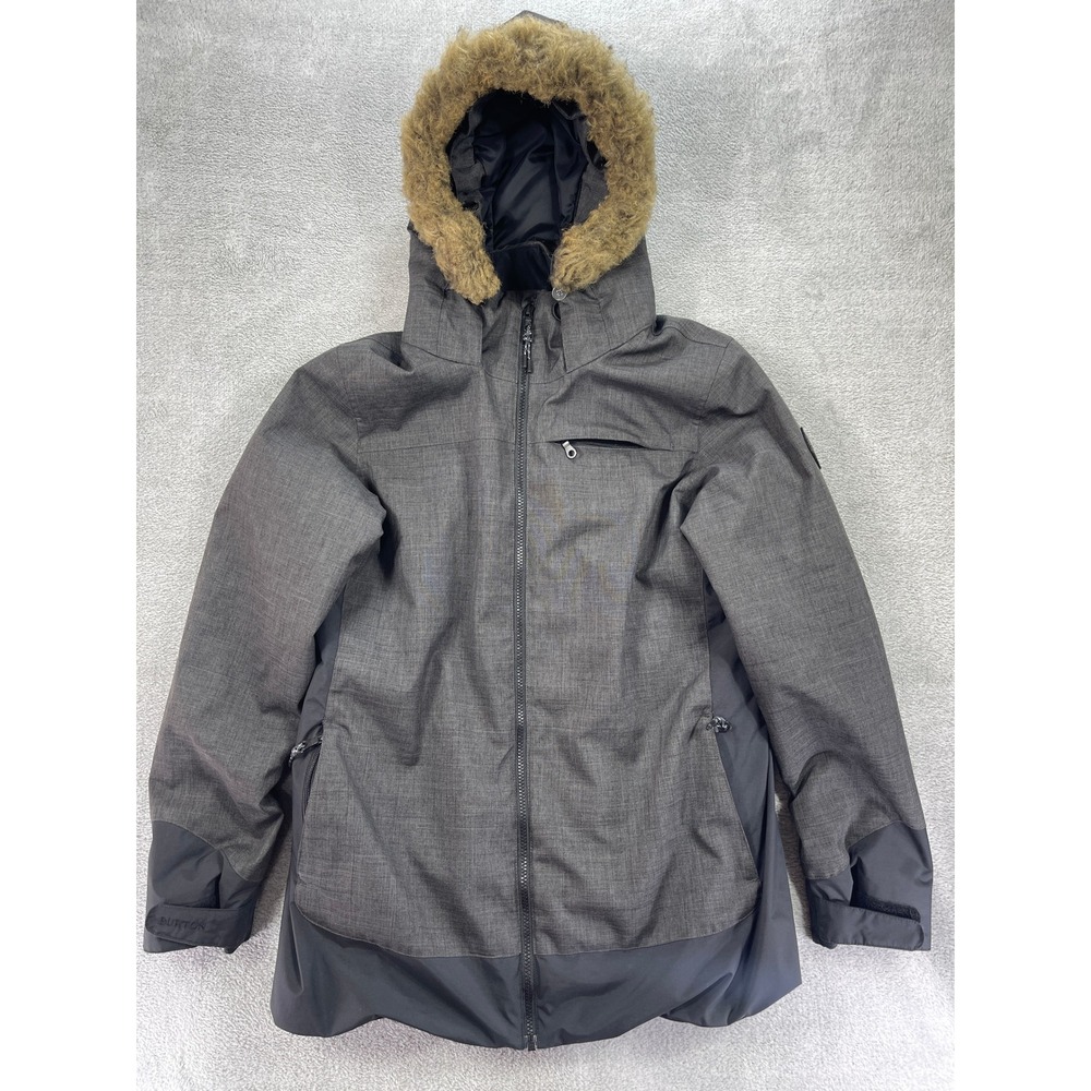 Burton Snowboard Jacket Men Large Black Living Lining Faux Fur Hood Insulated